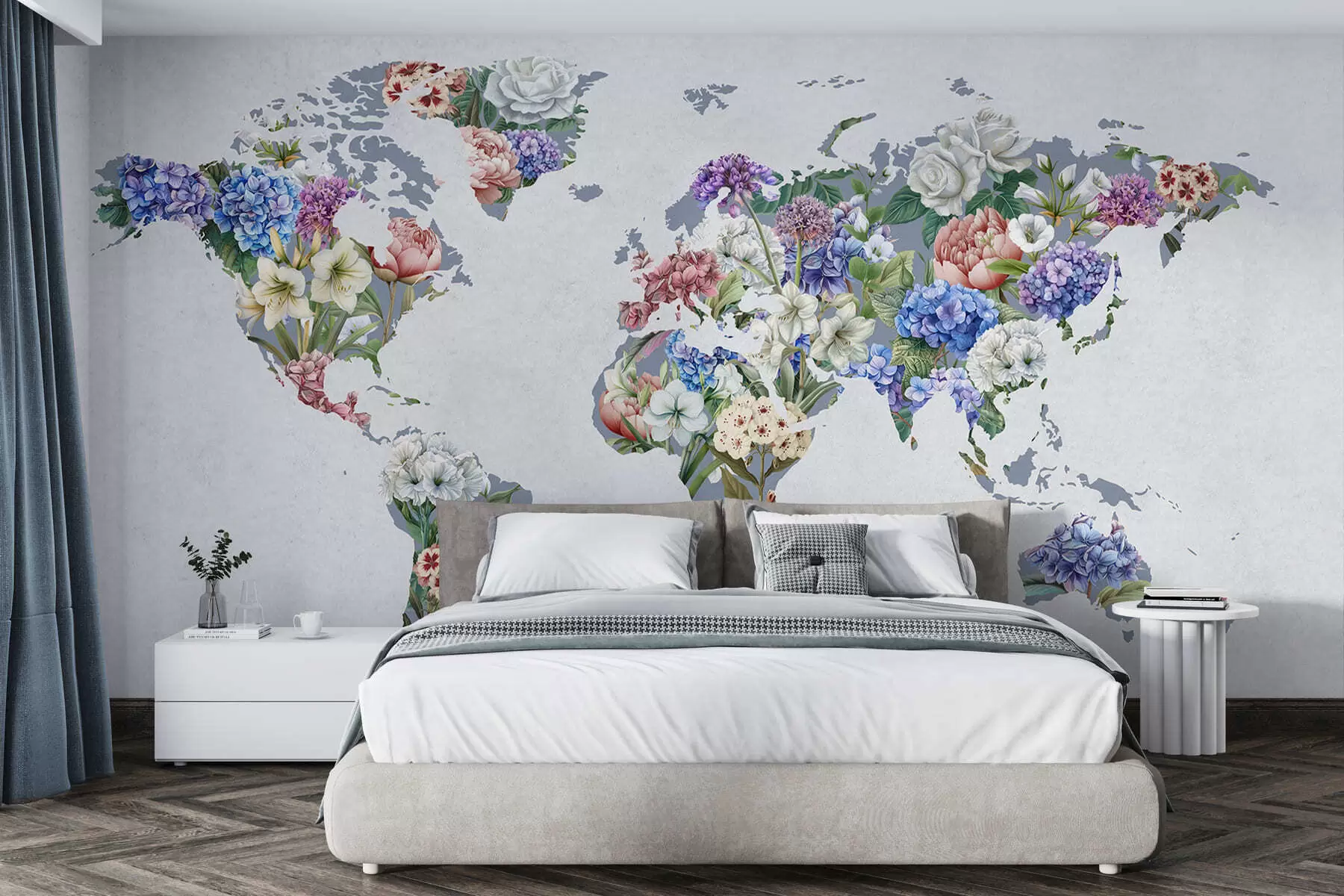 Wall Mural Photo Wallpaper A colorful map of the world made from a variety of vibrant flowers c00006