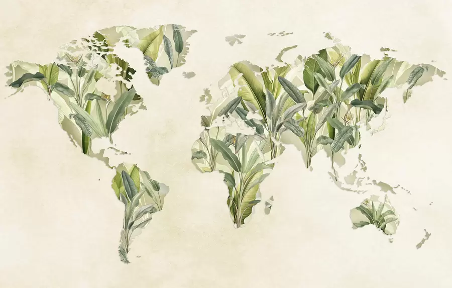 wall murals A green map of the world made from banana leaves c00007