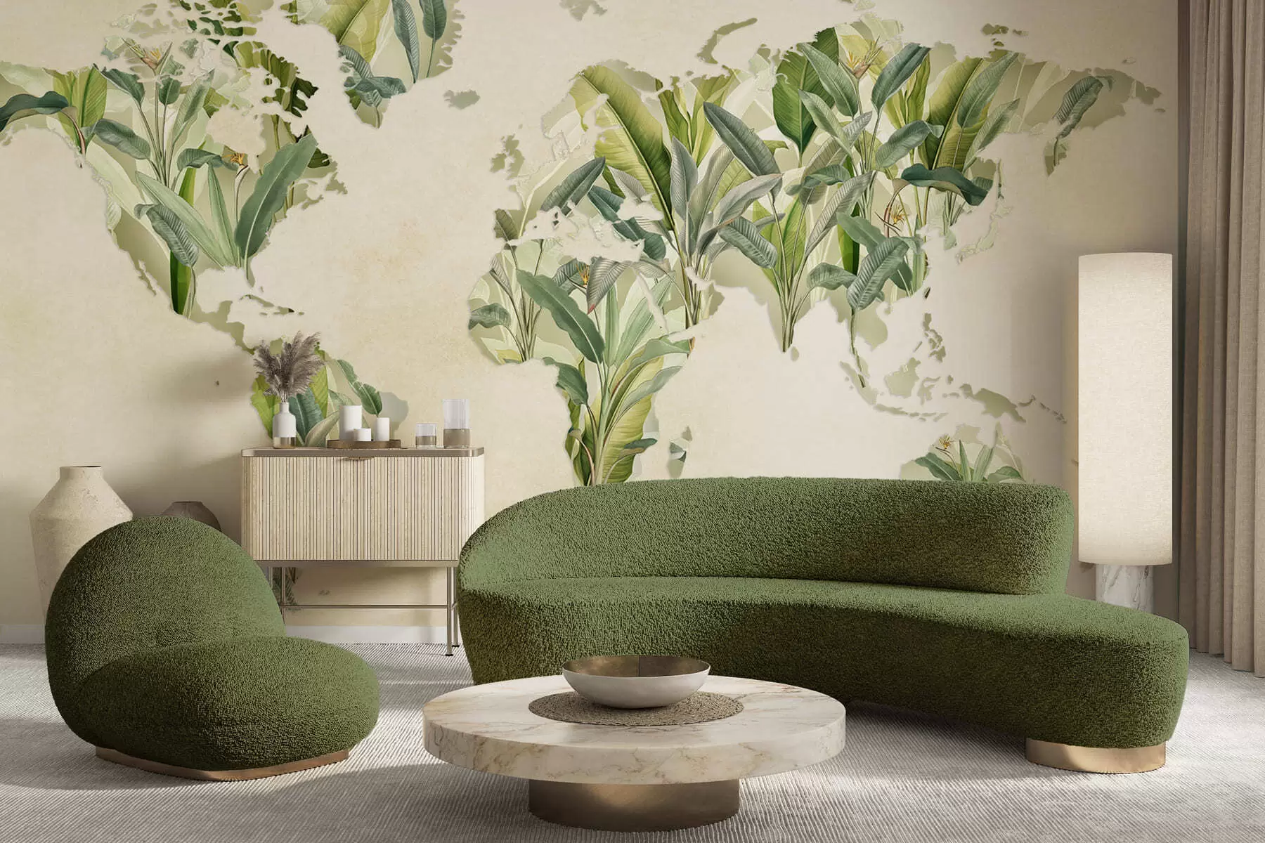 Wall Mural Photo Wallpaper A green map of the world made from banana leaves c00007