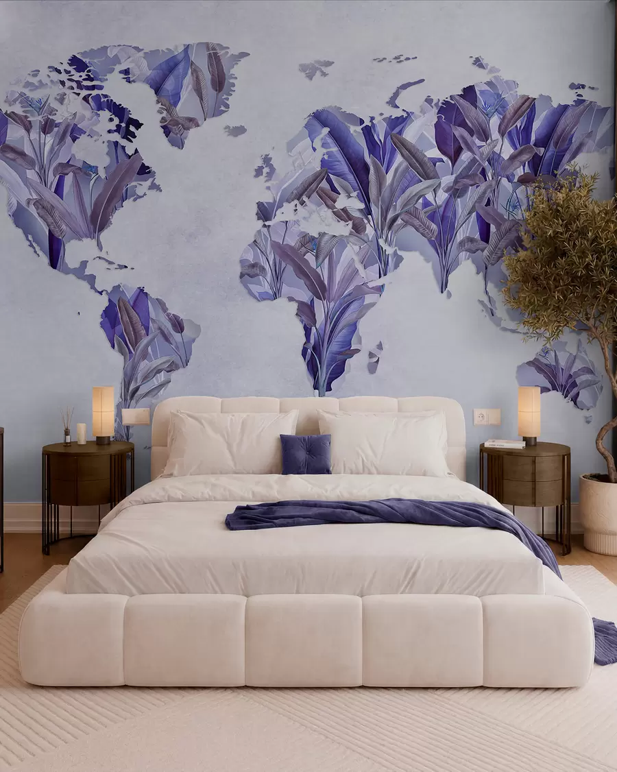 murales Un mapamundi morado hecho con hojas de plátano c00007v1