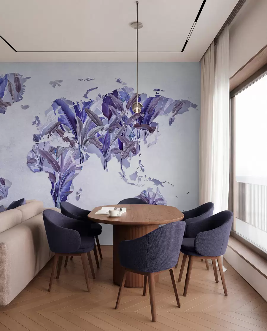 wall murals A purple map of the world made from banana leaves c00007v1