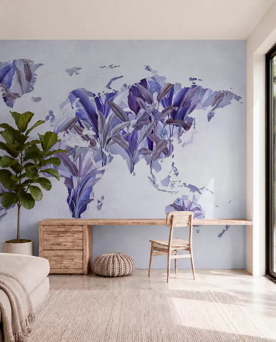 Wall Mural Photo Wallpaper A purple map of the world made from banana leaves c00007v1