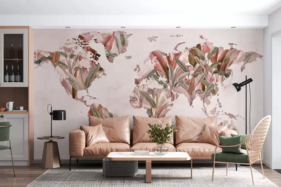 wall murals A pink map of the world made from banana leaves c00007v2