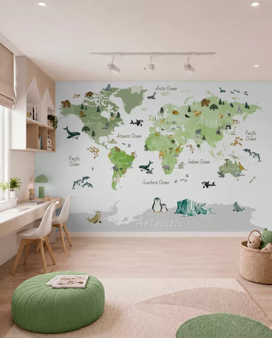 wall murals Green Wildlife Map in English c00009env2
