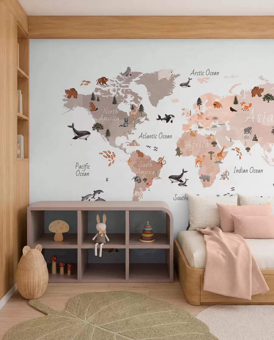 wall murals Beige Wildlife Map in English c00009env3