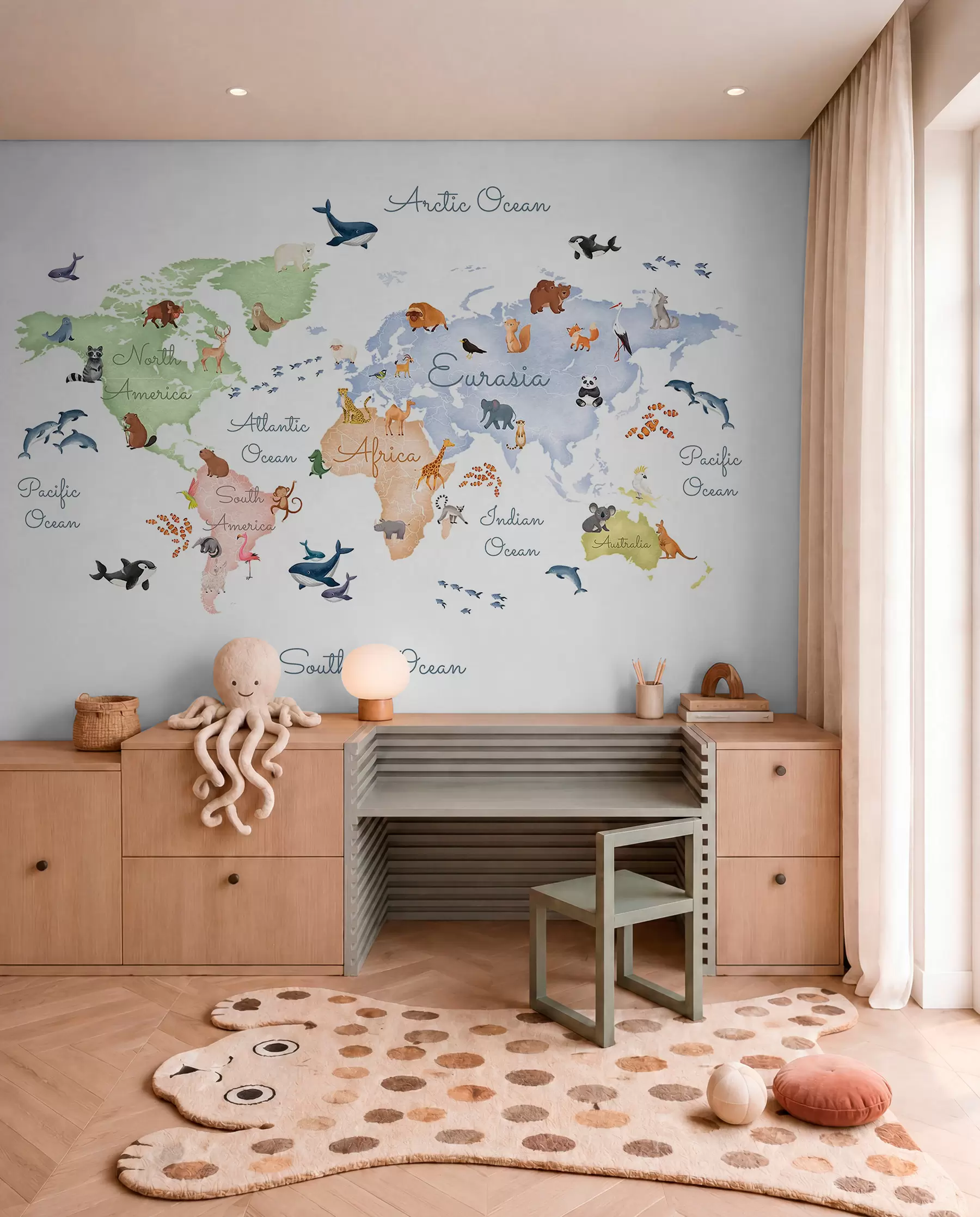 wall murals Pastel Animal Map in English c00012en