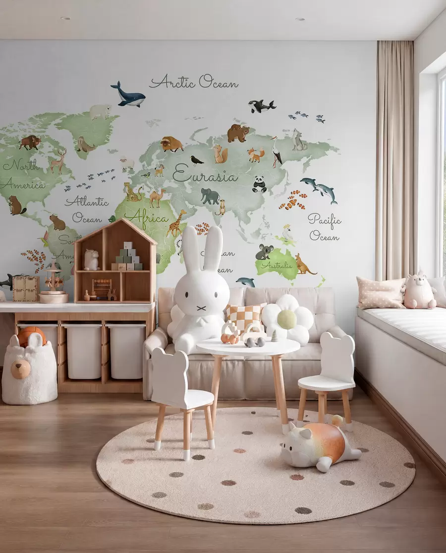 wall murals Green Animal Map in English c00012env2