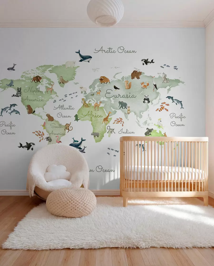wall murals Green Animal Map in English c00012env2