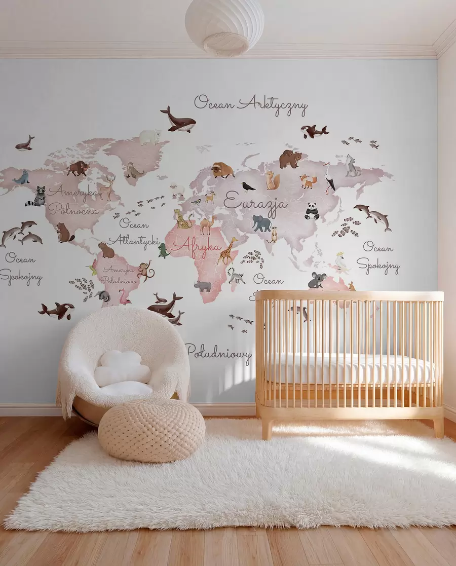 wall murals A watercolor-style Beige map featuring animals. Labels in Polish c00012plv3
