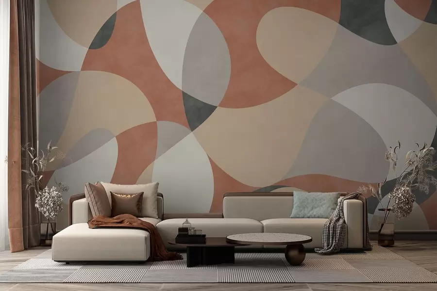 murales Diseño abstracto con formas redondeadas en tonos cálidos w05149v1