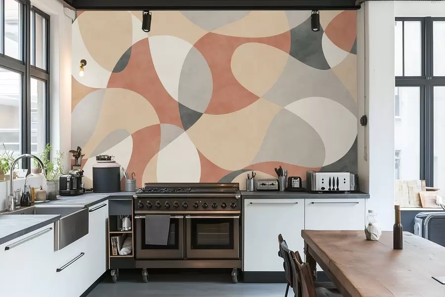 murales Diseño abstracto con formas redondeadas en tonos cálidos w05149v1