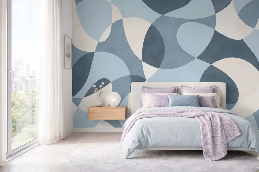 Wall Mural Photo Wallpaper Abstract pattern with rounded shapes in blue tones w05149v2