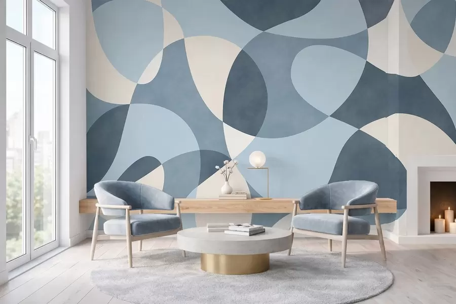 Wall Mural Photo Wallpaper Abstract pattern with rounded shapes in blue tones w05149v2