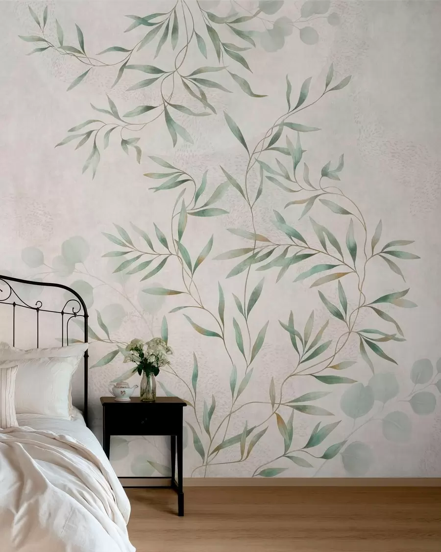 murales Delikado estampado botánico con ramas finas sobre un fondo claro w05424