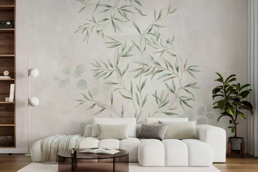 Wall Mural Photo Wallpaper Delicate botanical pattern with thin branches on light background w05424