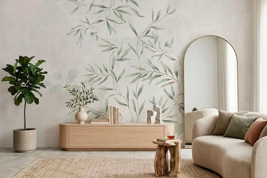 Wall Mural Photo Wallpaper Delicate botanical pattern with thin branches on light background w05424