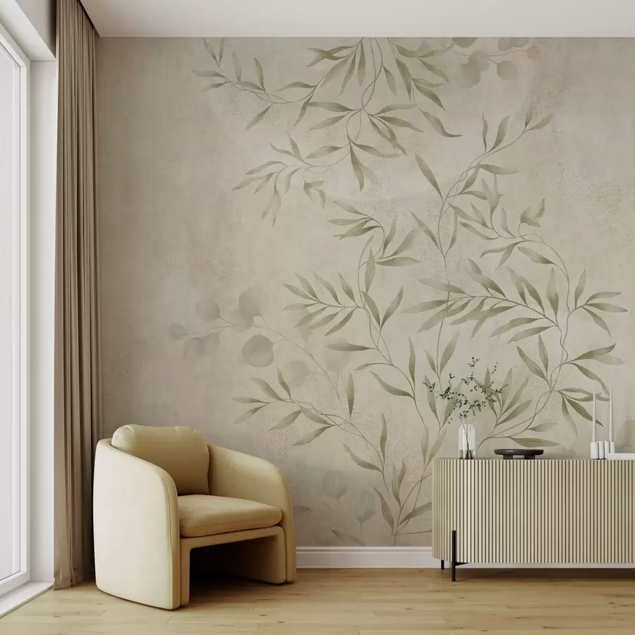 wall murals Botanical pattern in light green tones on textured background w05424v1