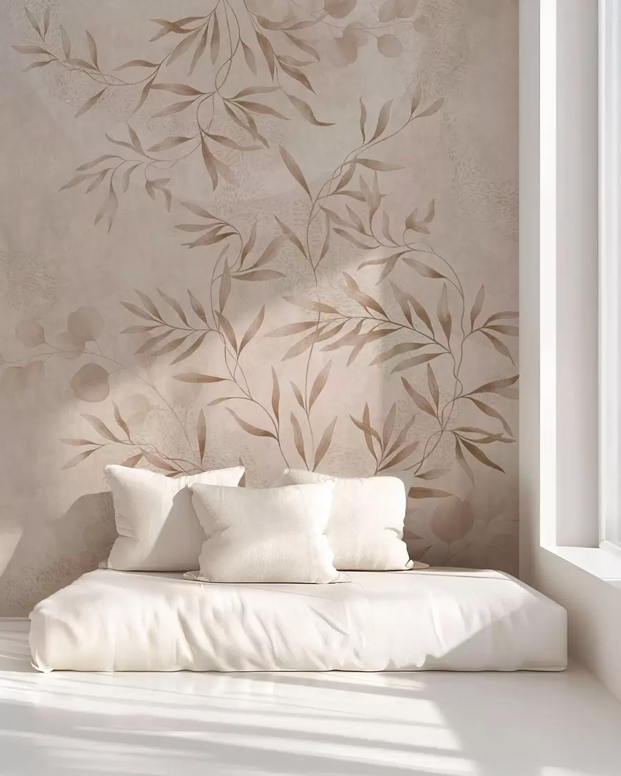 murales Motivo botánico en tonos beige y marrón w05424v2