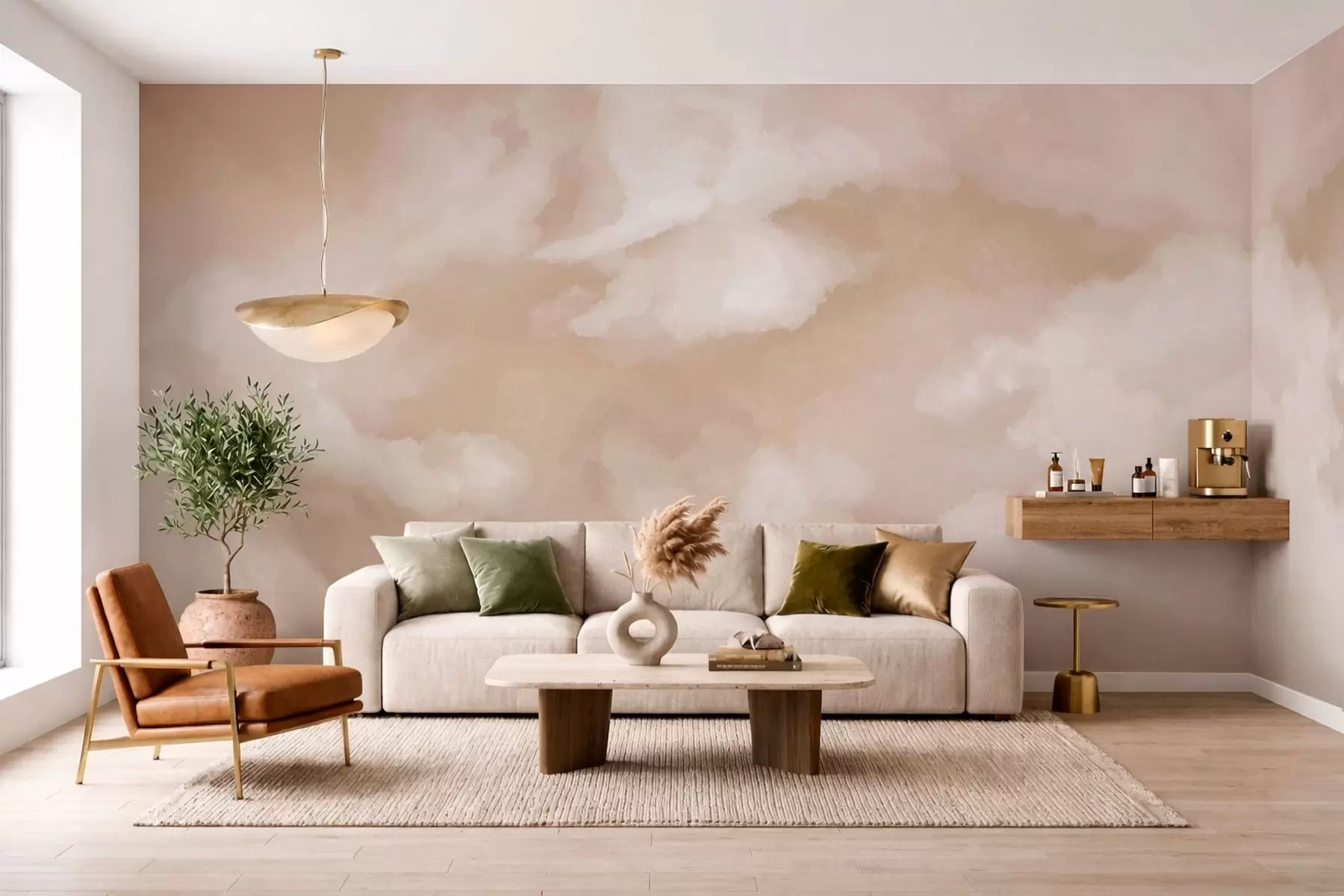 Wall Mural Photo Wallpaper Soft cloudy background in warm beige tones w05426
