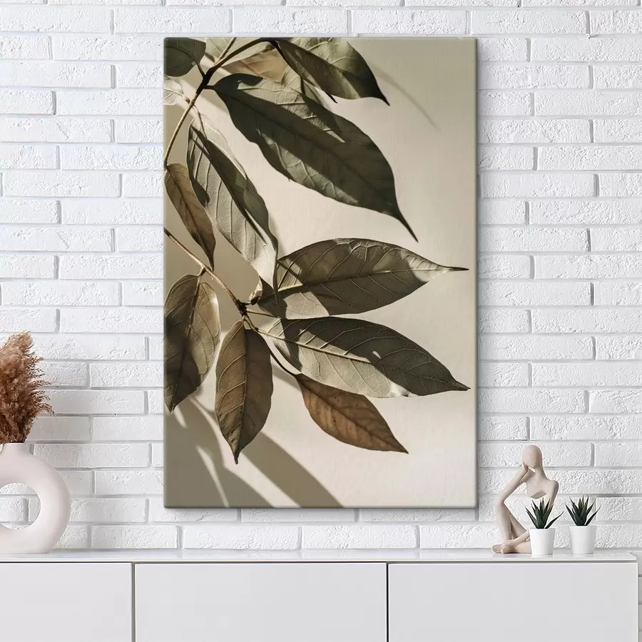wall murals Olive branches, beige and green botanicals s48627