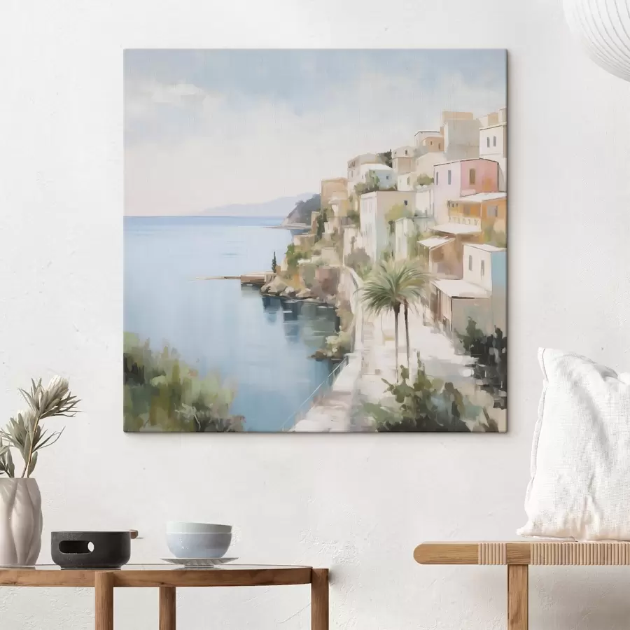 murales Paisaje de una ciudad junto al mar, imitación de un cuadro s48674