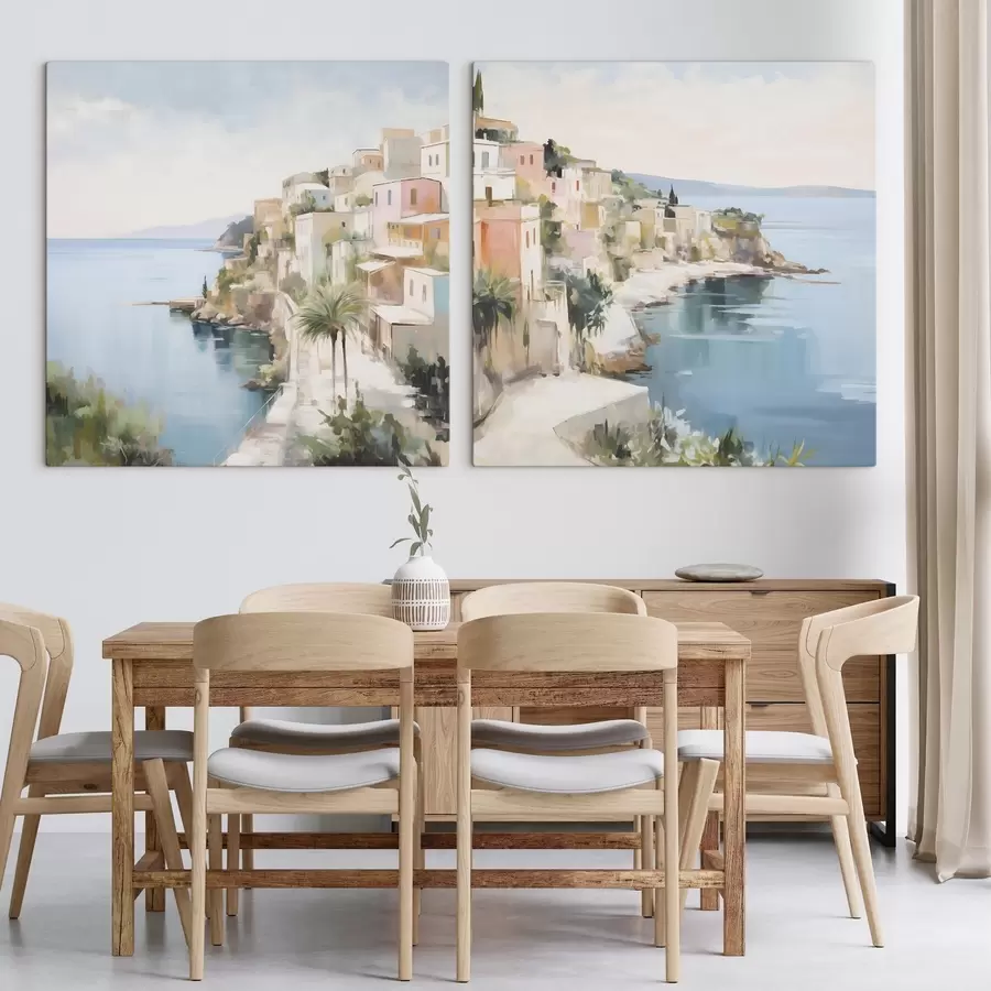 murales Paisaje de una ciudad junto al mar, imitación de un cuadro m30295