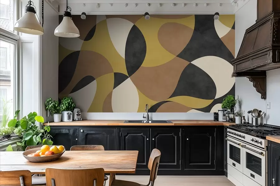 murales Motivo abstracto con formas fluidas y contrastes w05149