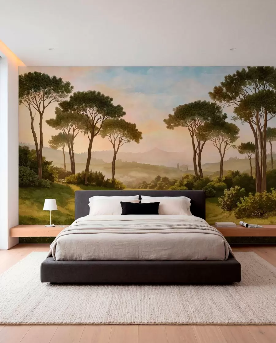 Wall Mural Photo Wallpaper Landscape with trees in warm sunset light w05122
