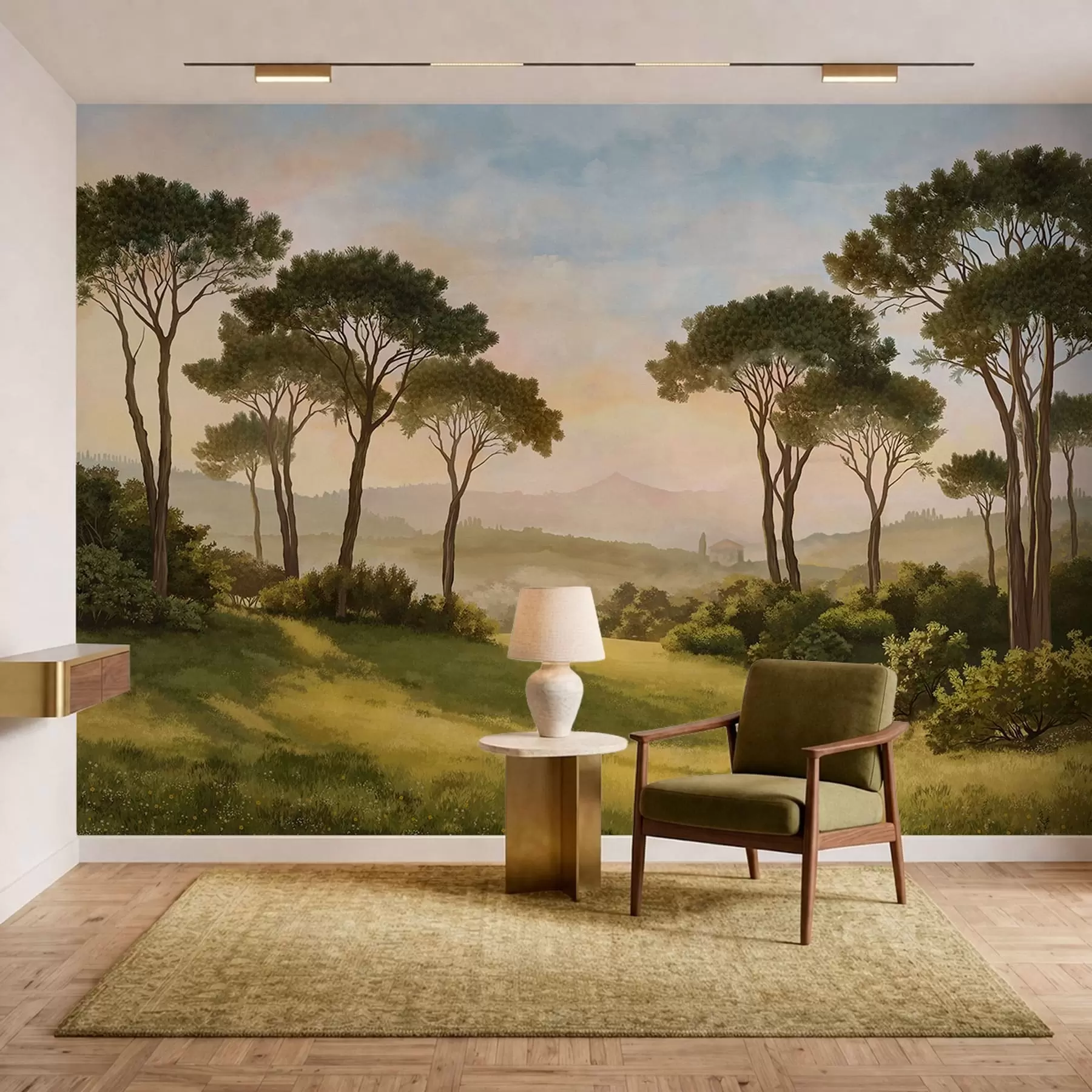 Wall Mural Photo Wallpaper Landscape with trees in warm sunset light w05122