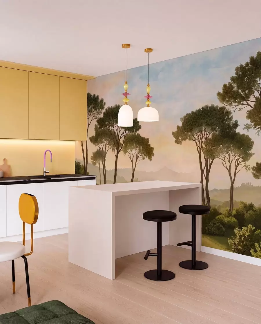Wall Mural Photo Wallpaper Landscape with trees in warm sunset light w05122
