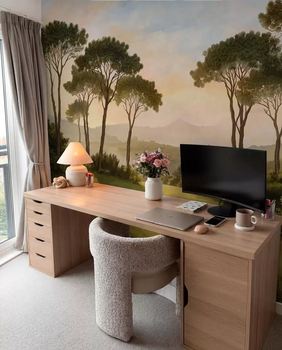 Wall Mural Photo Wallpaper Landscape with trees in warm sunset light w05122