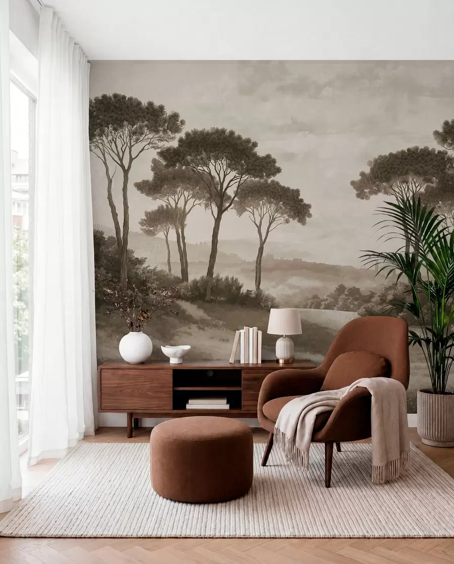 wall murals Landscape with trees in vintage sepia tone w05122v2