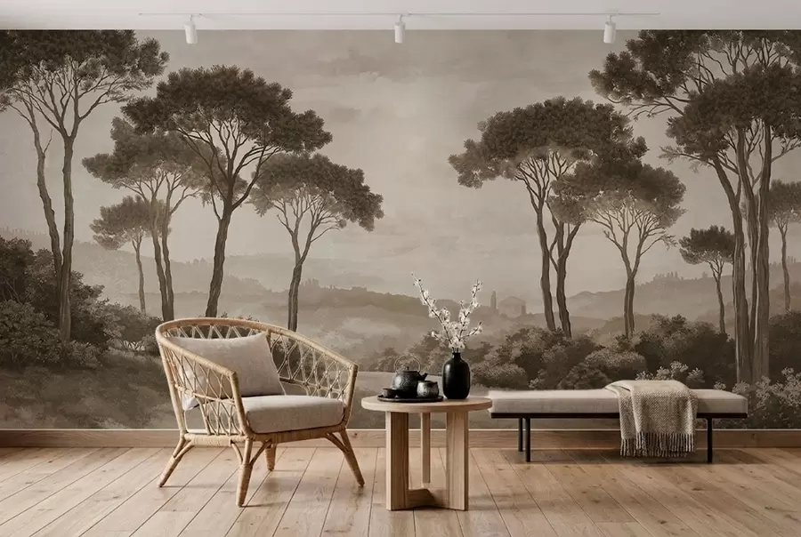Wall Mural Photo Wallpaper Landscape with trees in vintage sepia tone w05122v2
