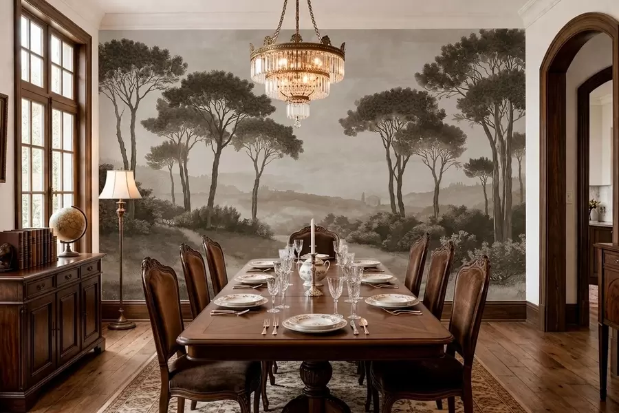 wall murals Landscape with trees in vintage sepia tone w05122v2