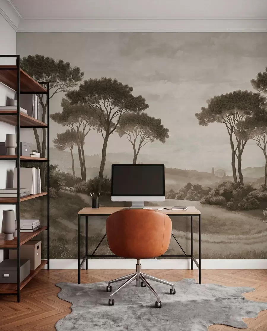 peintures murales Paysage avec des arbres dans des tons sépia vintage w05122v2