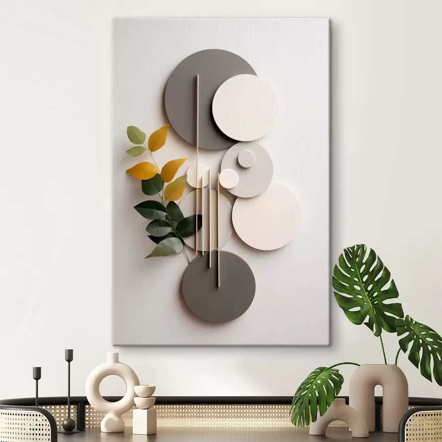 murales Círculos geométricos con una rama de hojas verdes s48598