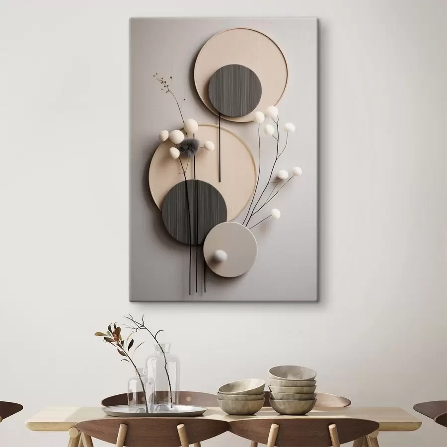 murales Paneles redondos con ramitas secas y bolas mullidas s48601