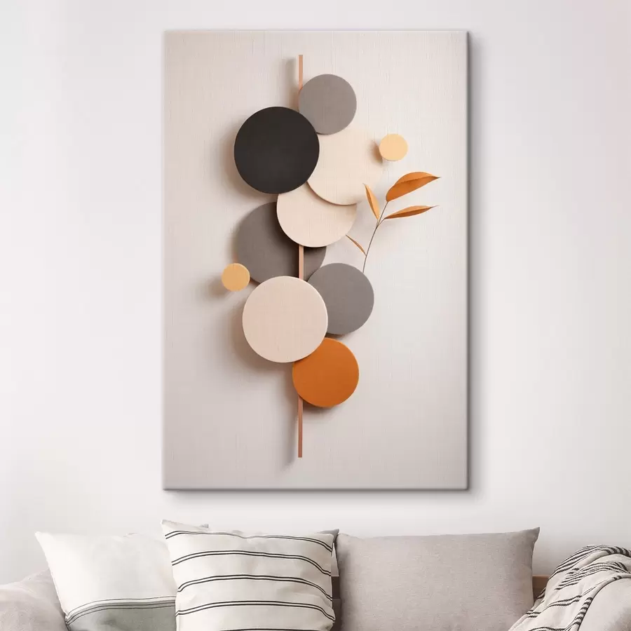 wall murals Abstract circles with leaves in neutral tones s48602