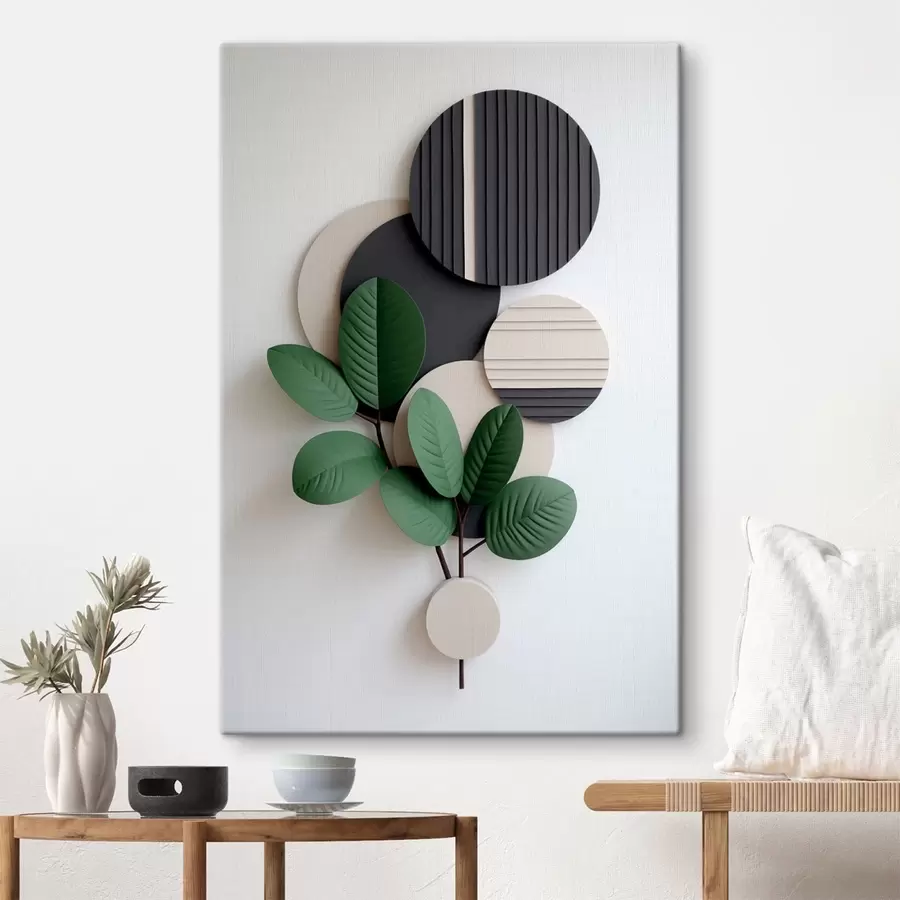 wall murals Green leaves with round textured elements s48603