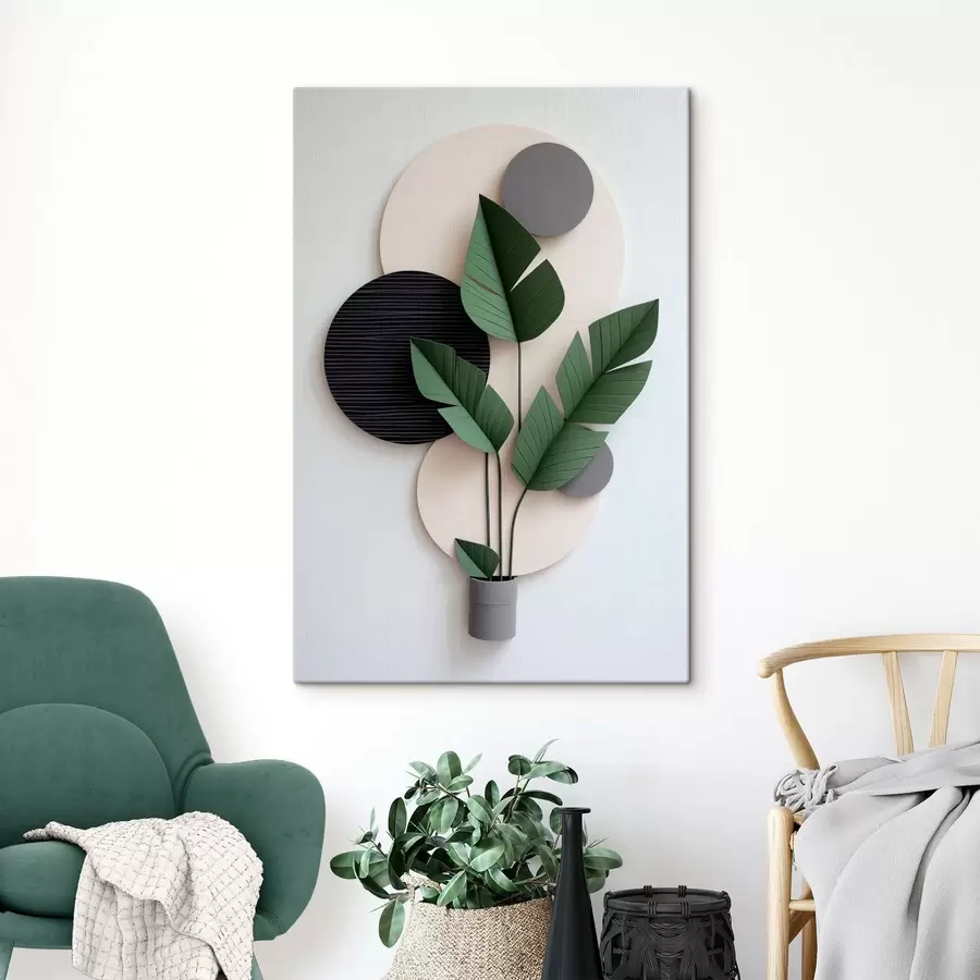 wall murals Geometric circles and green leaves minimalist layout s48607