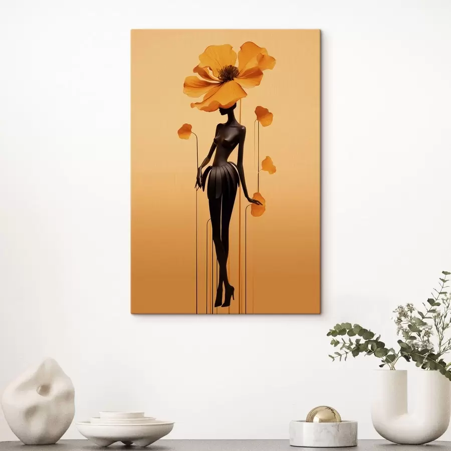wall murals Elegant figure with flowers on warm gradient background s48619