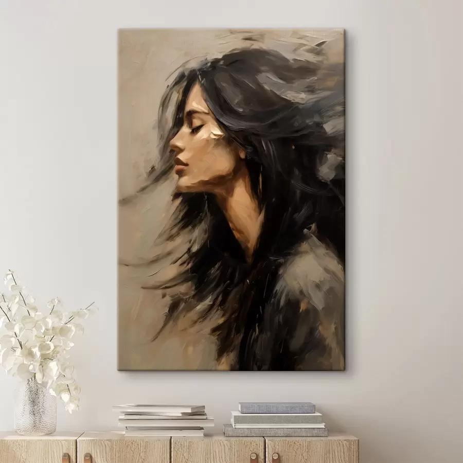 wall murals Woman portrait with flowing hair in painterly style s48622