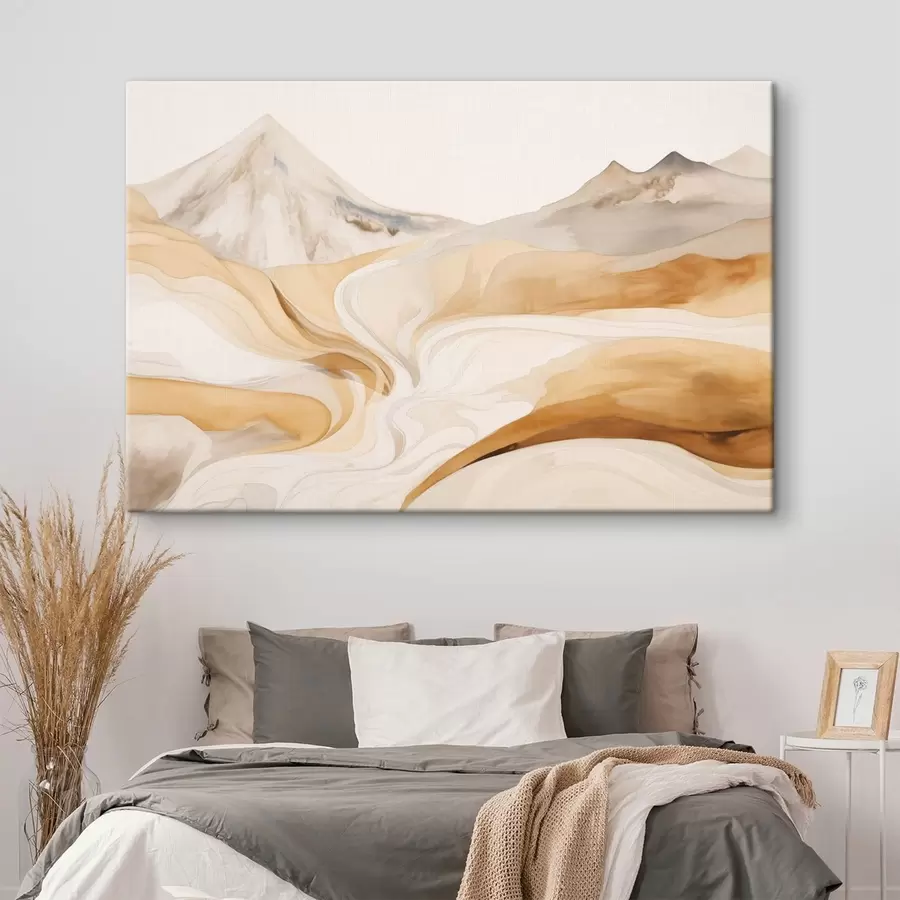 wall murals Stylized landscape with mountains and flowing lines s48626