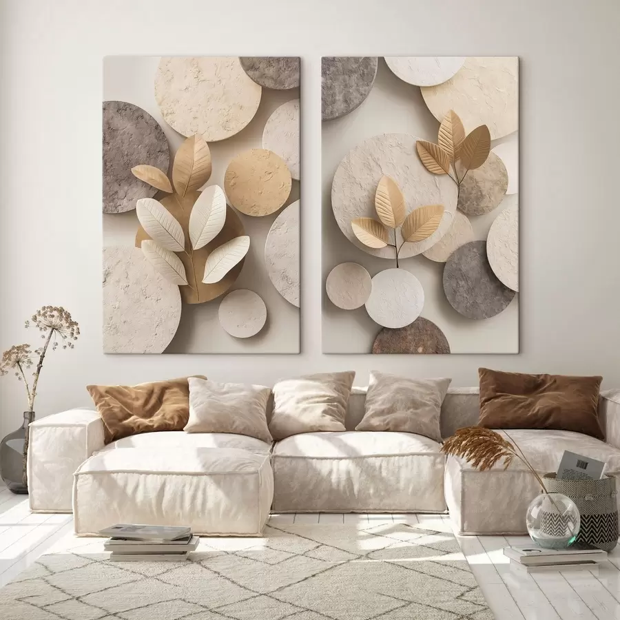 wall murals Сompositions with leaves and circles m30292