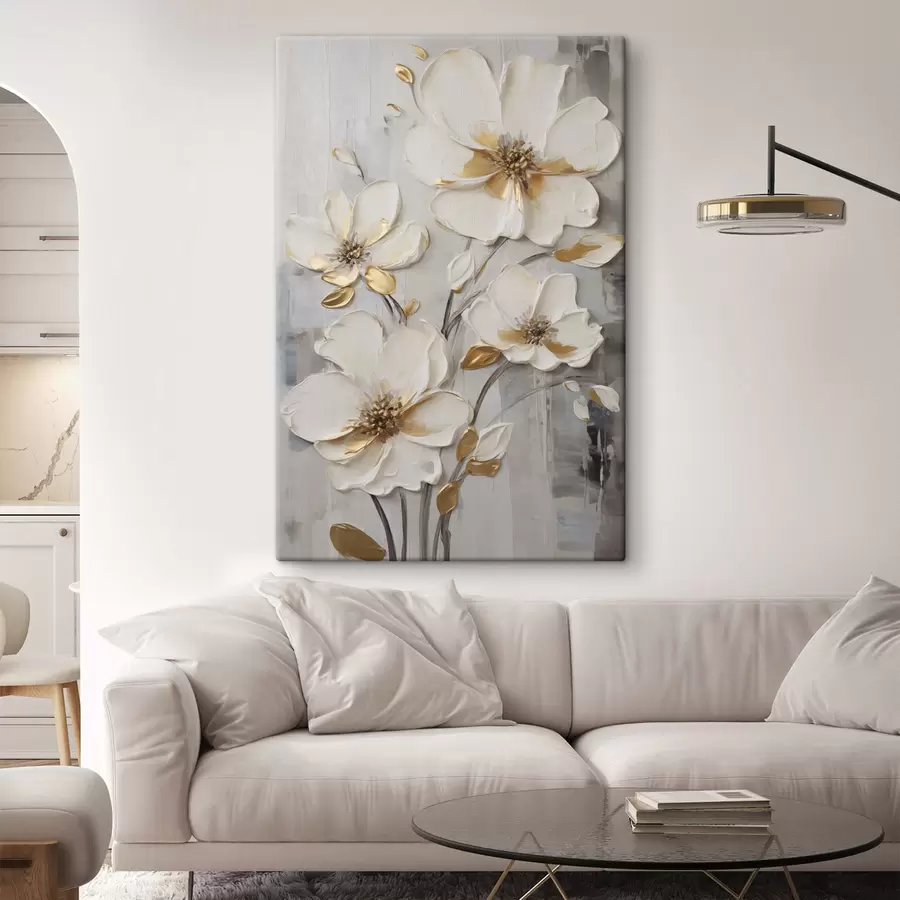 wall murals White flowers with yellow accents on a textured background s48721