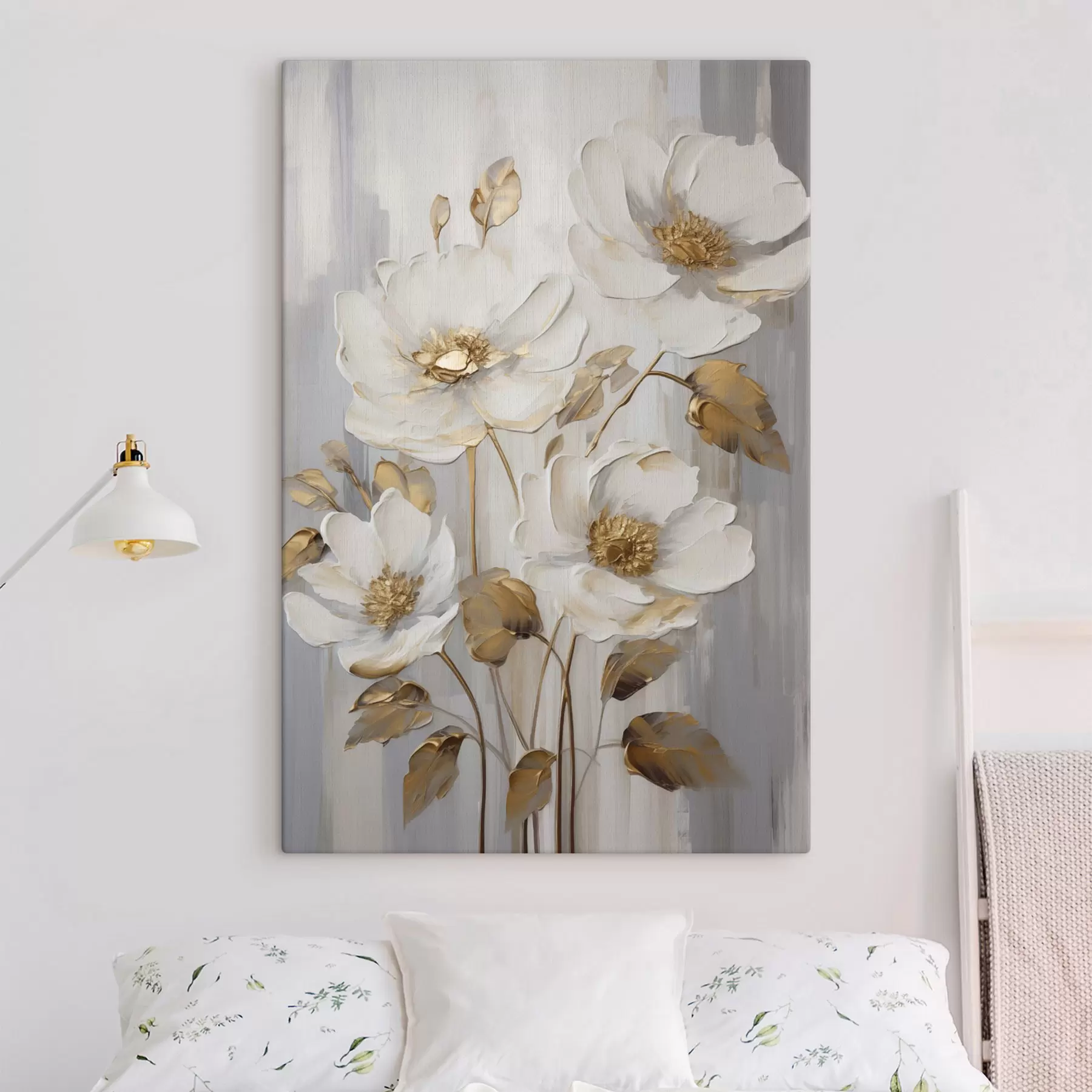 wall murals White flowers with yellow accents on a textured background s48722