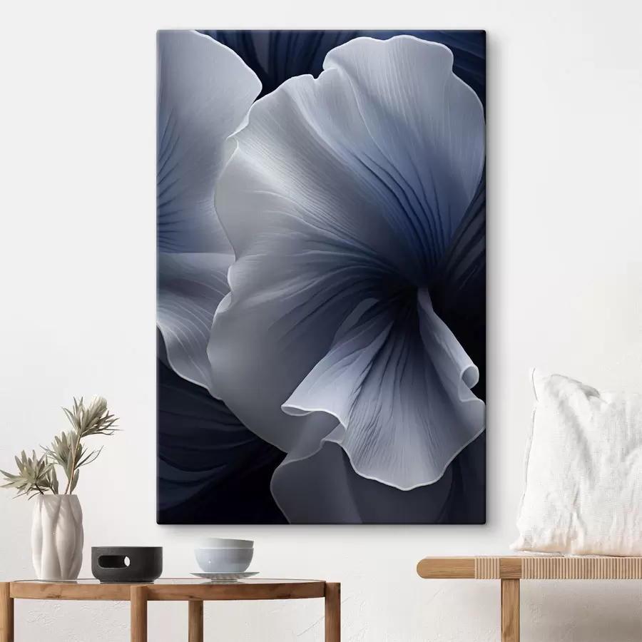 wall murals Abstract blue and white flower petals with dark background s48731