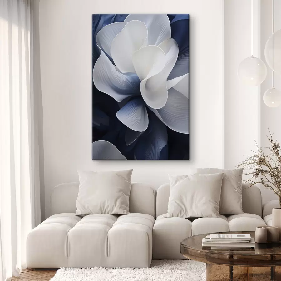 wall murals Abstract blue and white flower petals with dark background s48732
