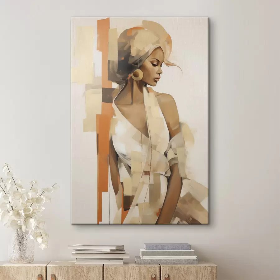 wall murals Abstract women portrait with orange and beige shapes s48735