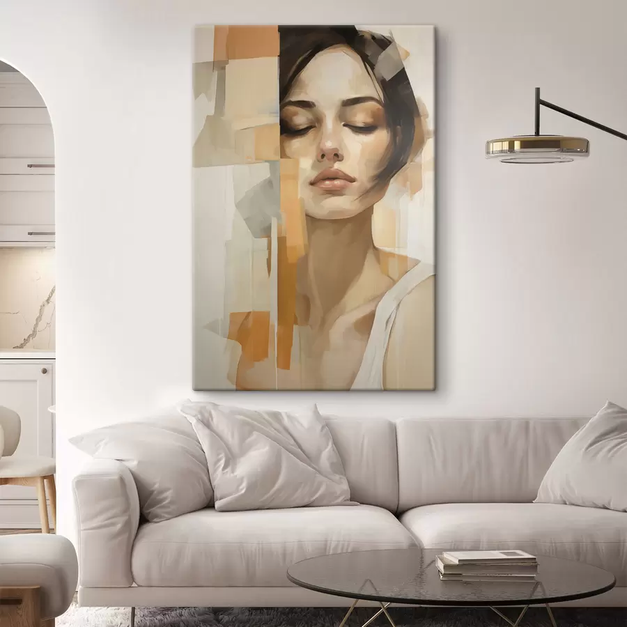 wall murals Abstract women portrait with orange and beige shapes s48736